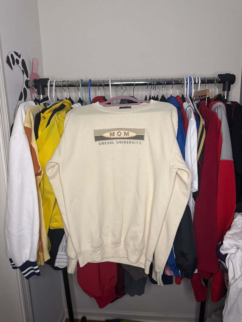 90s JanSport Drexel University MOM Embroidered Crewneck Sweatshirt Cream Small - Picture 1 of 8